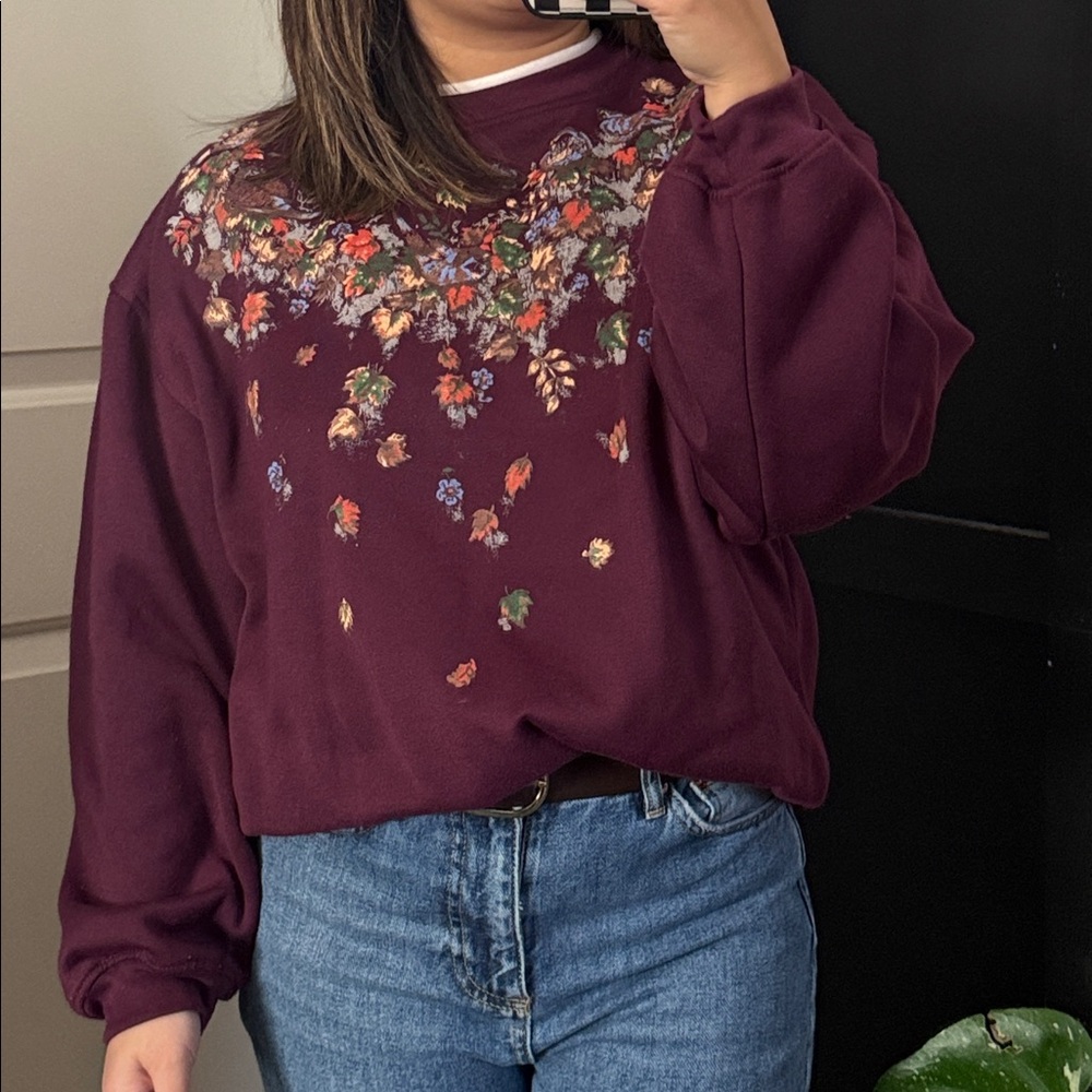 Vintage Basic Edition Maroon Fall Print Sweatshir… - image 8